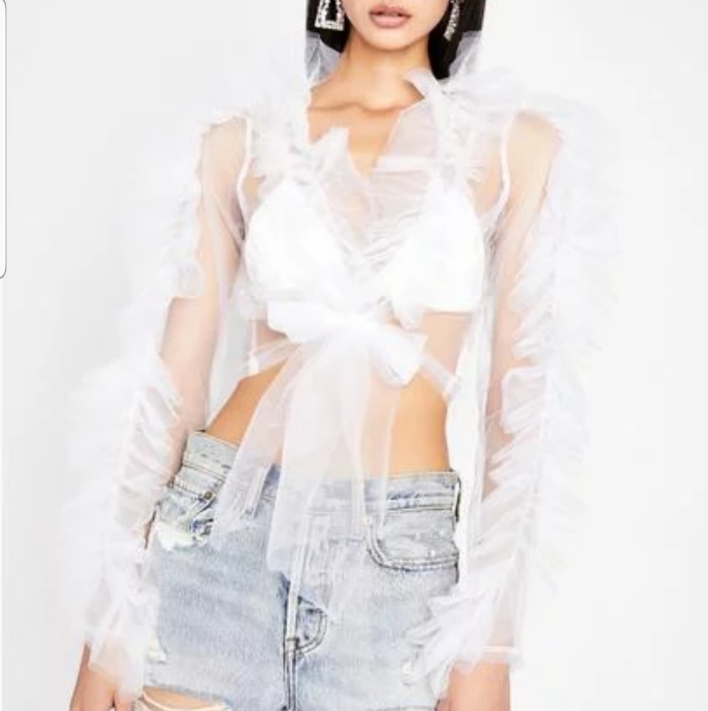 DK- Sheer tie front kimono bell sleeve - M -UNWORN